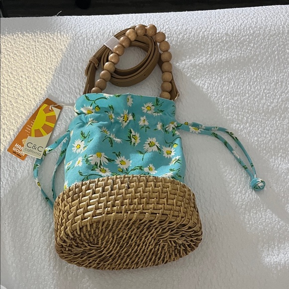 C&C California Handbags - C&C California Light Blue Daisy Woven Mini Bag